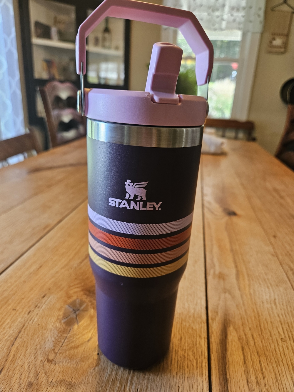 Stanley Pink Handle Purple Striped Travel Tumbler
